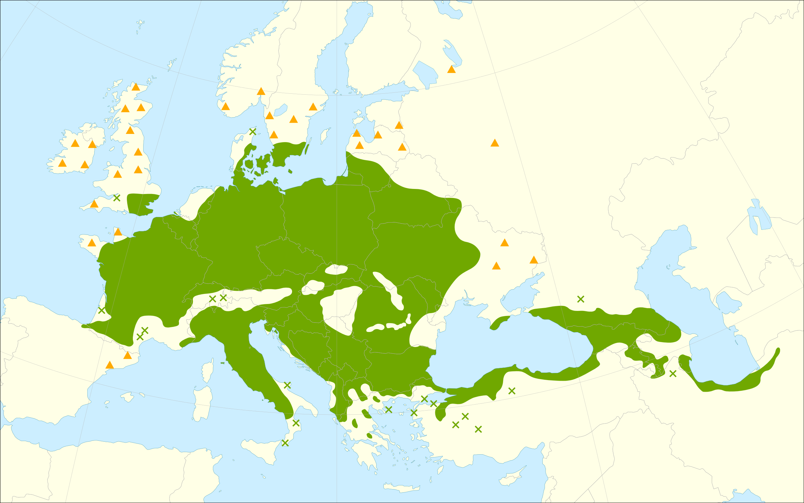 Verspreidingsgebied Carpinus betulus
